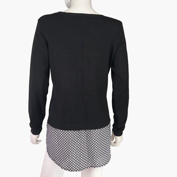 ADRIANNA PAPELL Twofer Sweater And Diamond Plaid Shirttail (Black | Size M) - Picture 4 of 8